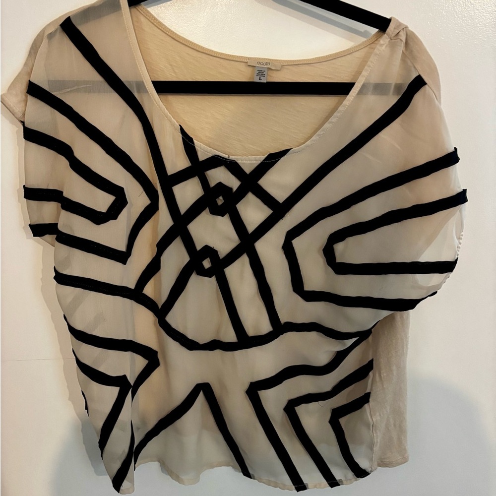 Chic Sheer Black and Cream Geometric Top